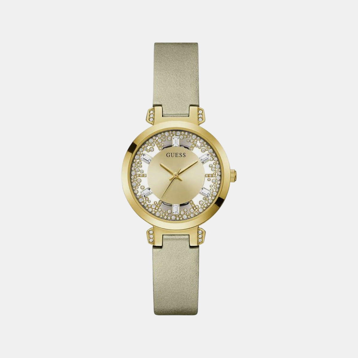 Crystal Clear Women Quartz Champagne Dial Analog Leather Watch GW0535L4