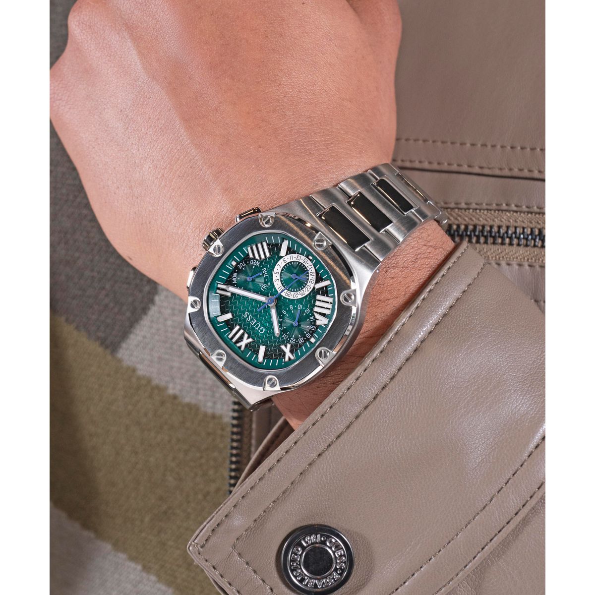 Gd Headline Men Quartz Green Dial Multi-Function Stainless Steel Watch Gw0572G6