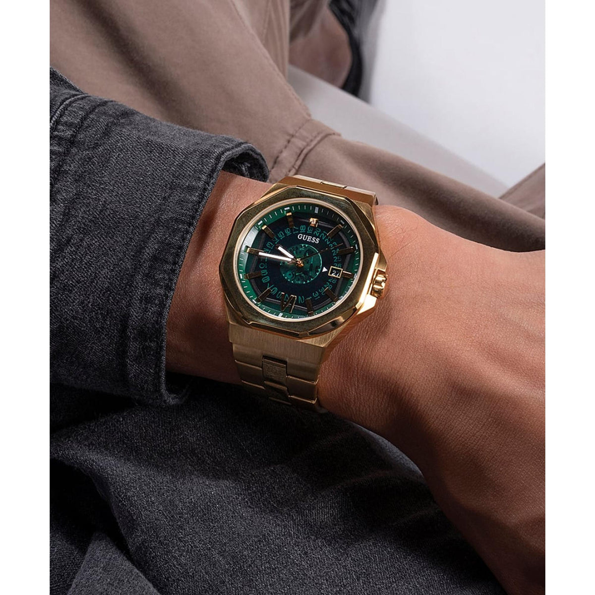 Gd Emperor Men Quartz Green Dial Analog Stainless Steel Watch Gw0573G2