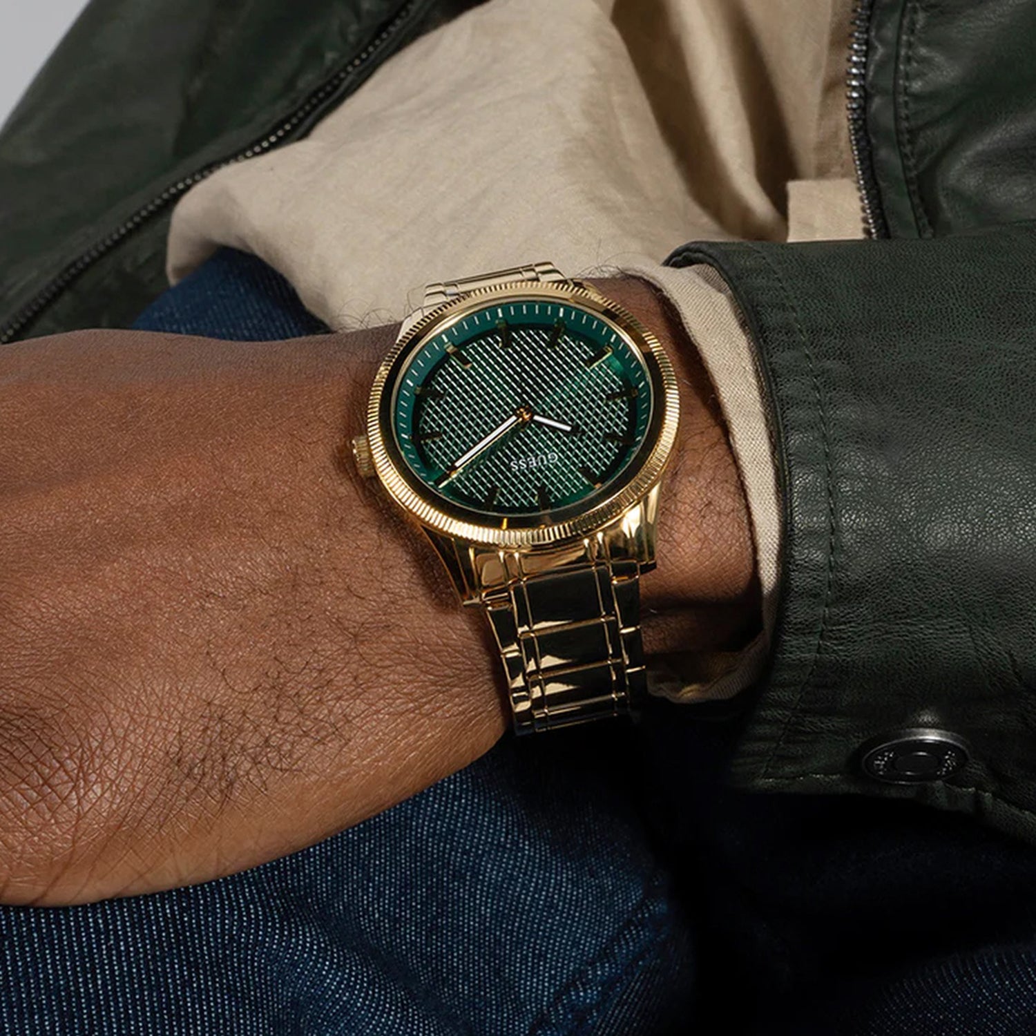 Guess Dress Men Quartz Green Dial Analog Stainless Steel Watch GW0626G2