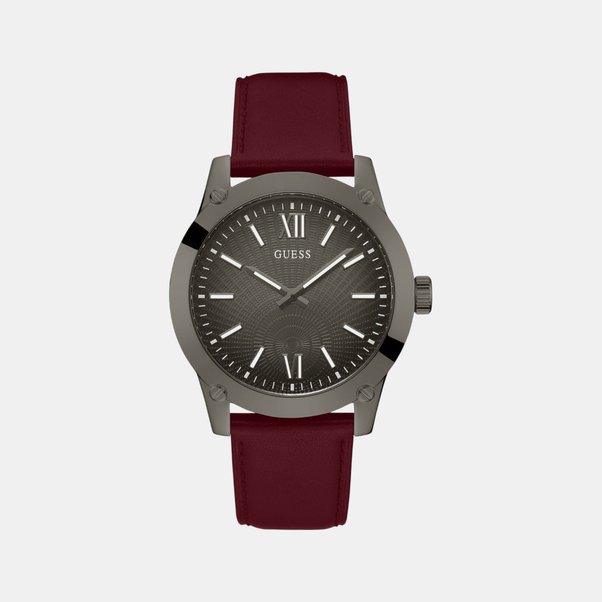 Crescent Men Quartz Grey Dial Analog Leather Watch GW0628G4