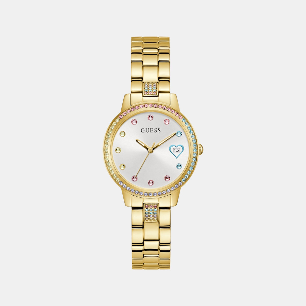 Gd Three Of Hearts Women Quartz White Dial Analog Stainless Steel Watch Gw0657L2