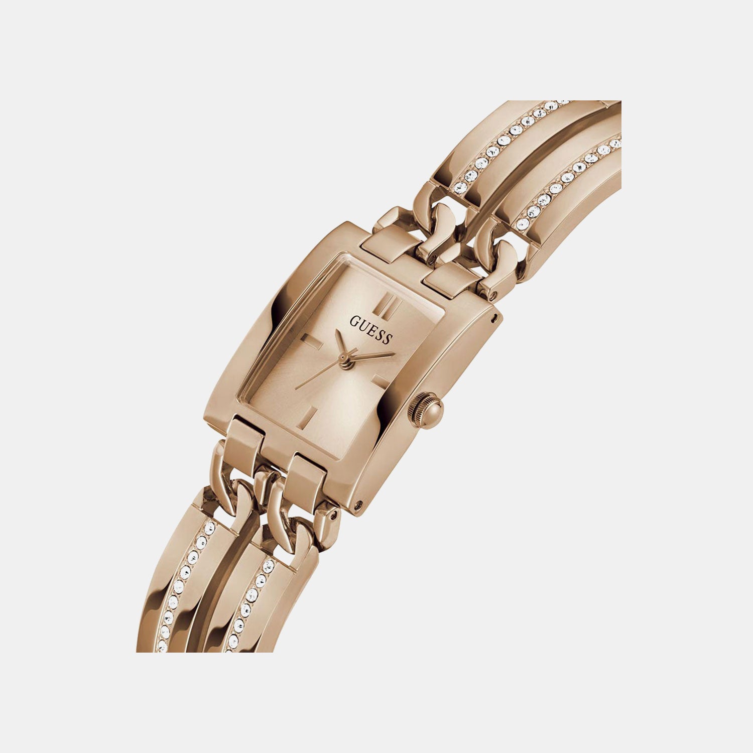 Bejeweled Women Quartz Rose Gold Dial Analog Stainless Steel Watch GW0668L3