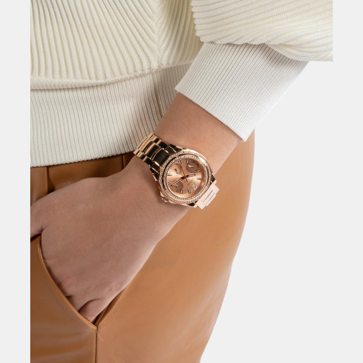 Gd Ritzy Women Quartz Rose Gold Dial Multi-Function Stainless Steel Watch Gw0685L3
