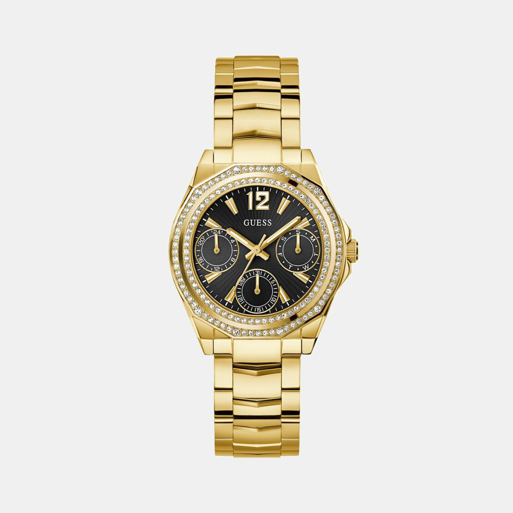 Women Quartz Black Dial Multi-Function Stainless Steel Watch GW0685L4