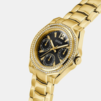 Women Quartz Black Dial Multi-Function Stainless Steel Watch GW0685L4