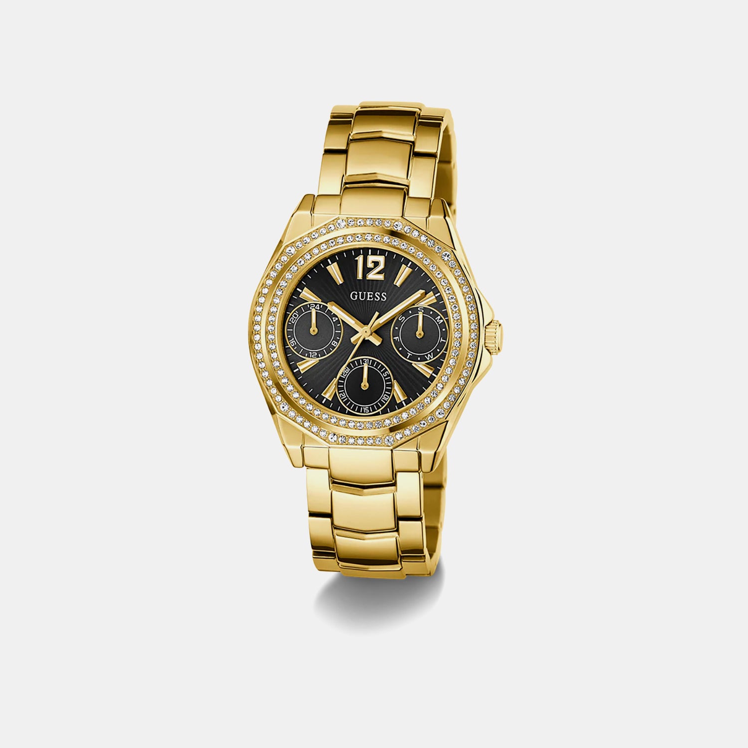 Women Quartz Black Dial Multi-Function Stainless Steel Watch GW0685L4