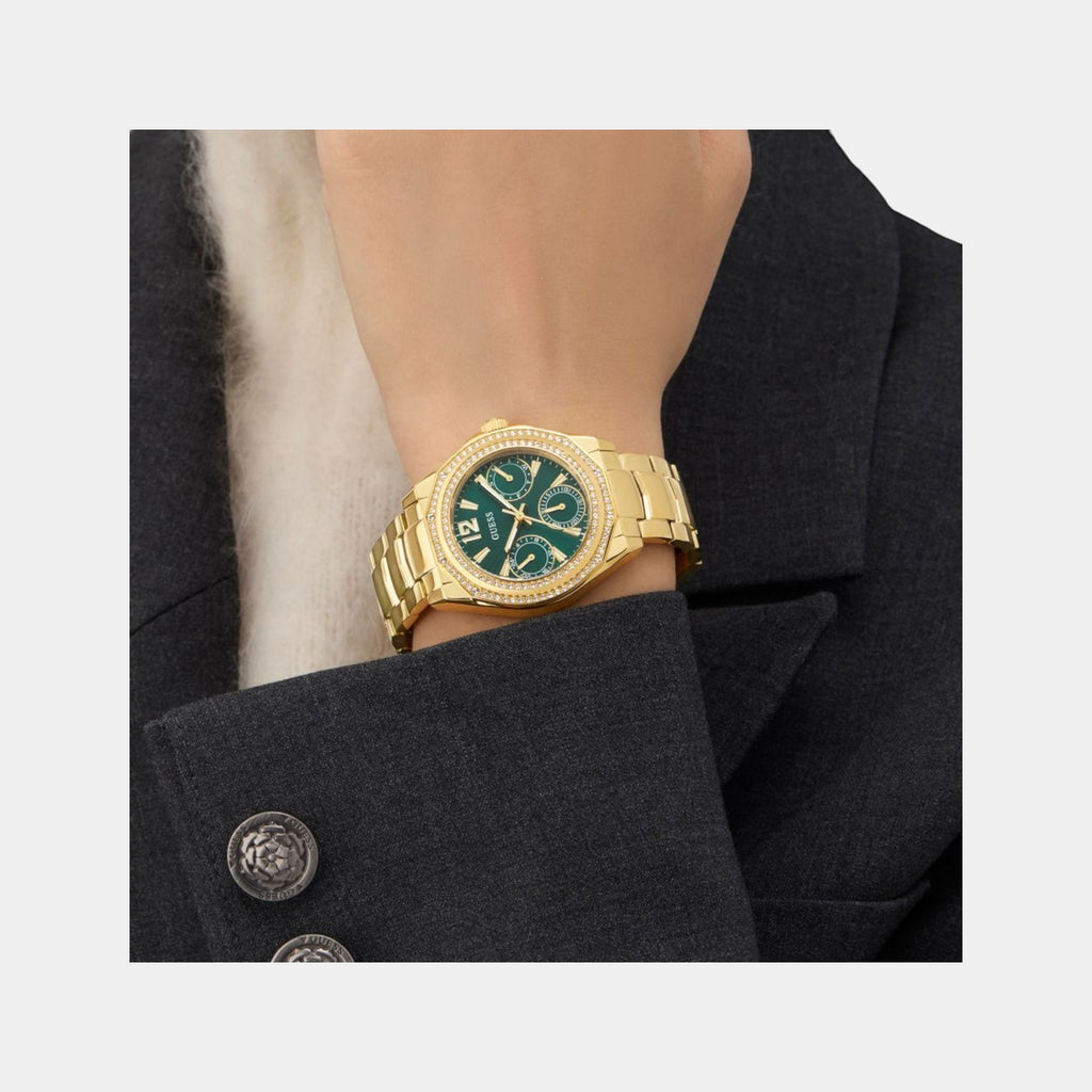 Ritzy Women Quartz Green Dial Multi-Function Recycled Steel Watch GW0685L5
