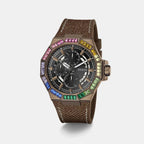 Men Quartz Black Dial Multi-Function Leather Watch GW0701G5