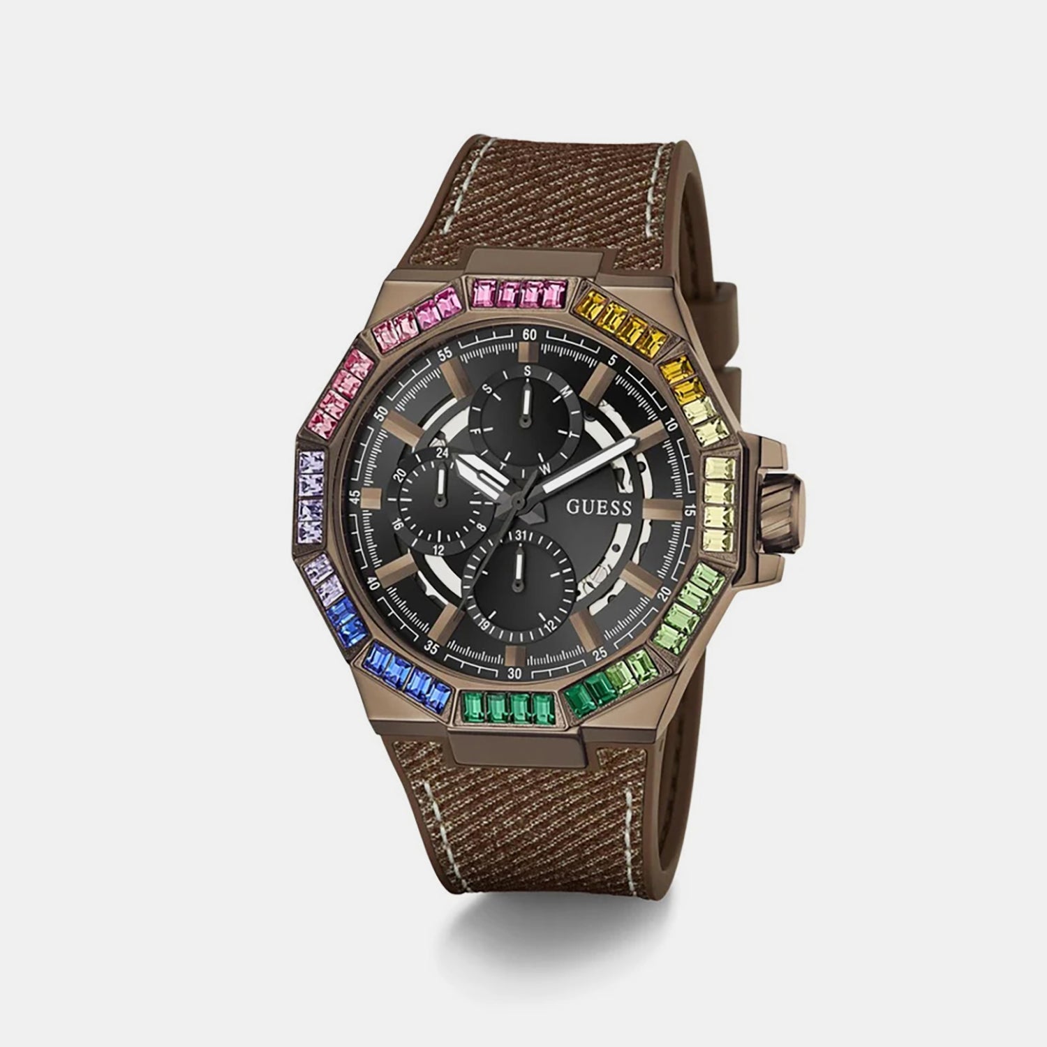 Men Quartz Black Dial Multi-Function Leather Watch GW0701G5