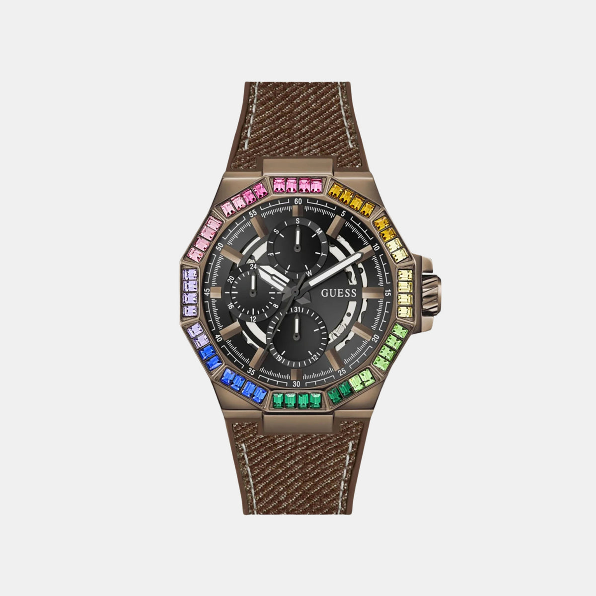 Men Quartz Black Dial Multi-Function Leather Watch GW0701G5