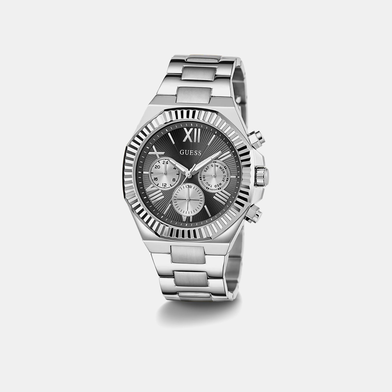 Dress Men Quartz Black Dial Multi-Function Stainless Steel Watch GW0703G1
