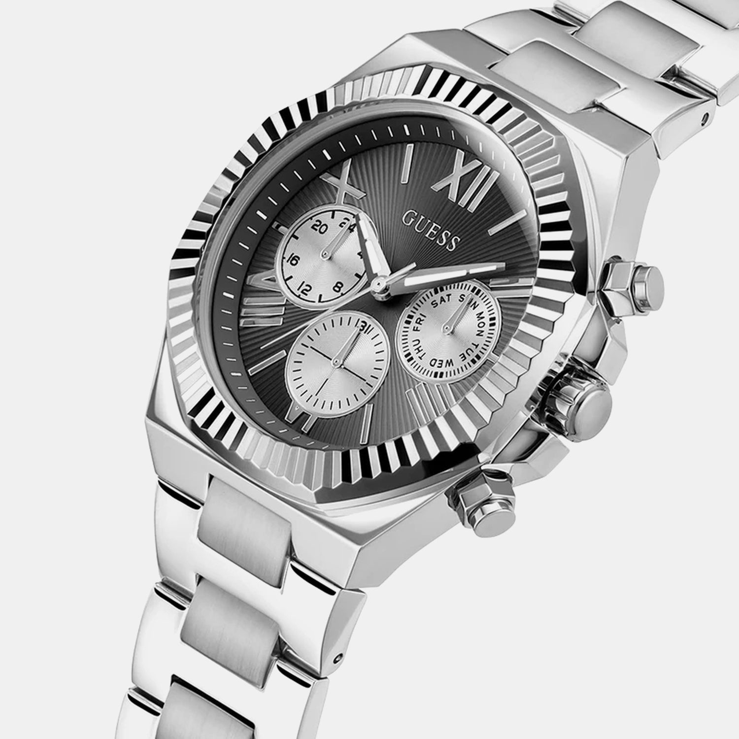Dress Men Quartz Black Dial Multi-Function Stainless Steel Watch GW0703G1