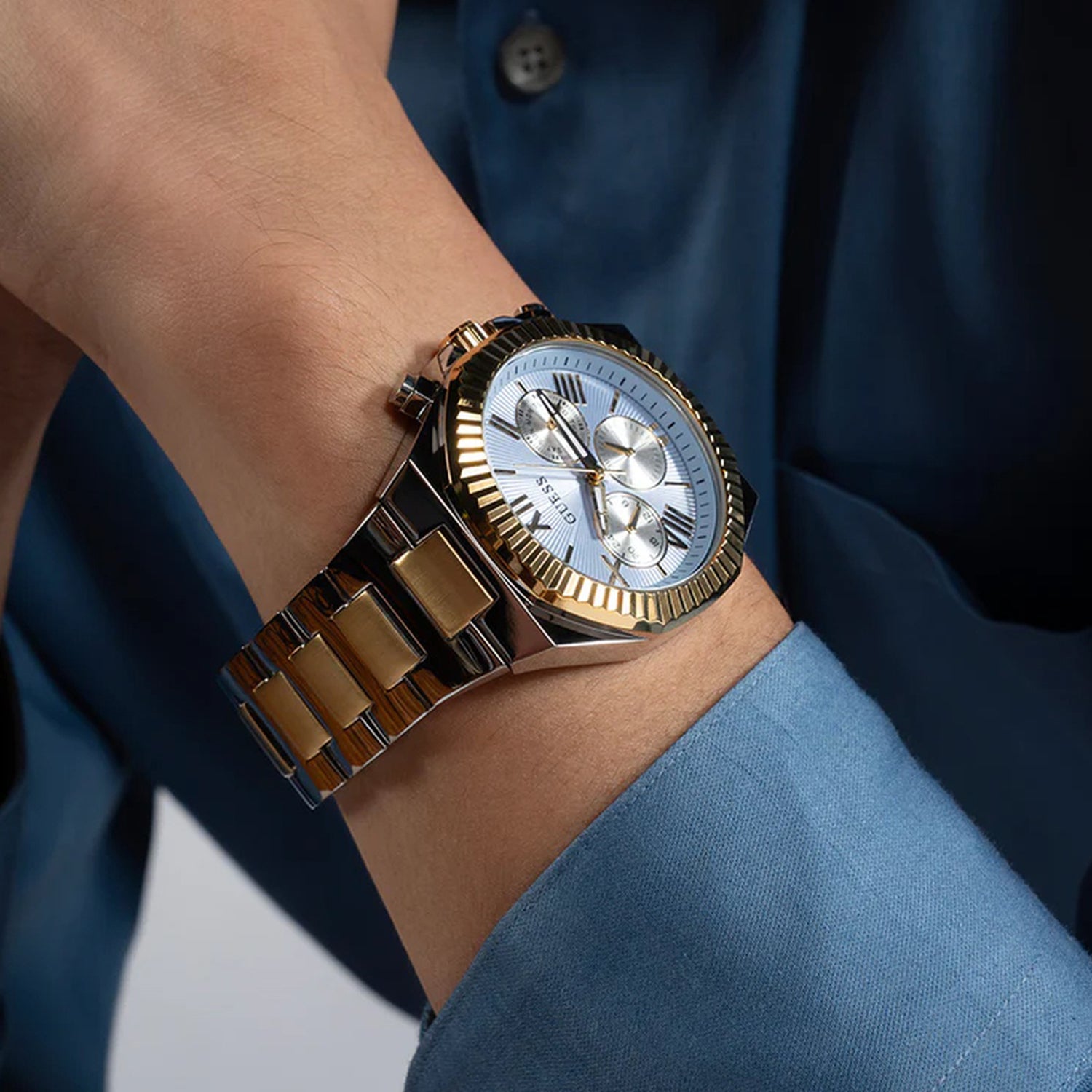 Guess Dress Men Quartz Blue Dial Chronograph Stainless Steel Watch GW0703G3