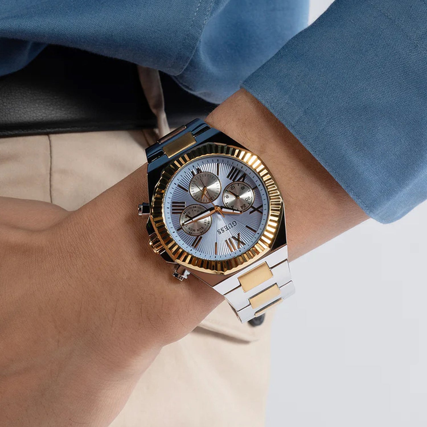 Guess Dress Men Quartz Blue Dial Chronograph Stainless Steel Watch GW0703G3