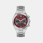 Men Quartz Red Dial Multi-Function Stainless Steel Watch GW0703G7
