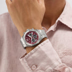Men Quartz Red Dial Multi-Function Stainless Steel Watch GW0703G7
