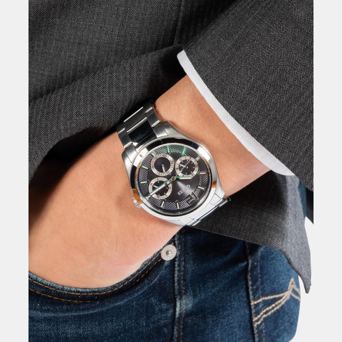 Gd Zen Men Quartz Blue Dial Multi-Function Stainless Steel Watch Gw0707G1