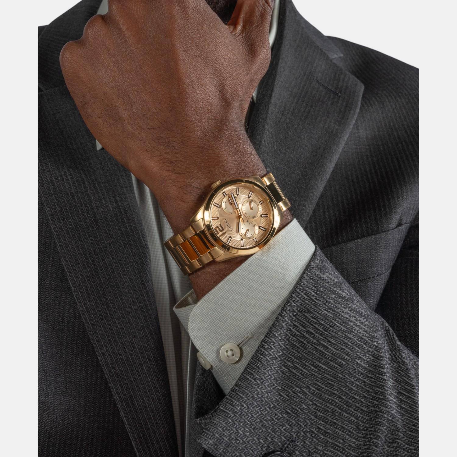 Dress Men Quartz Champagne Dial Multi-Function Stainless Steel Watch GW0707G3