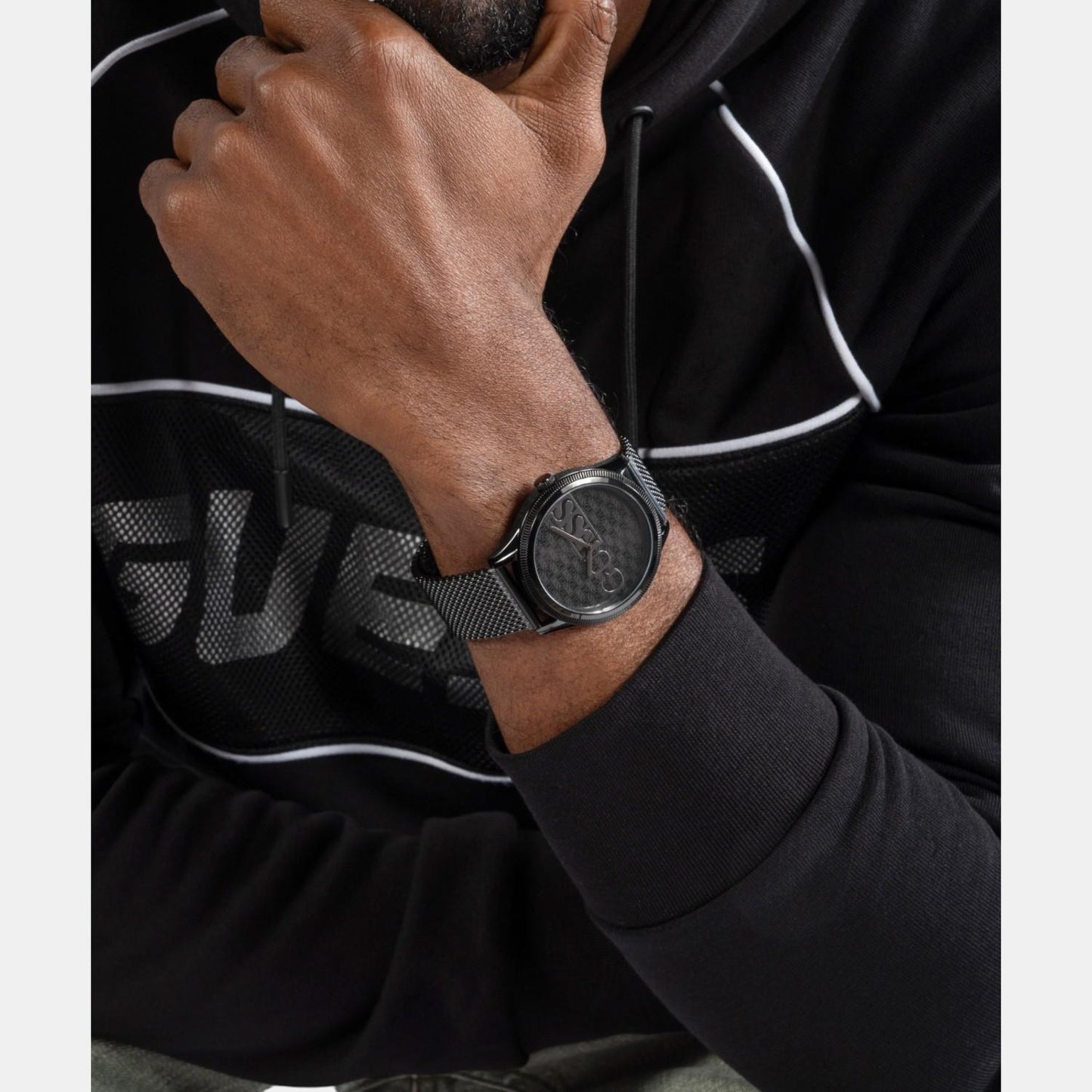 Trend Men Quartz Black Dial Analog Mesh Watch GW0710G3