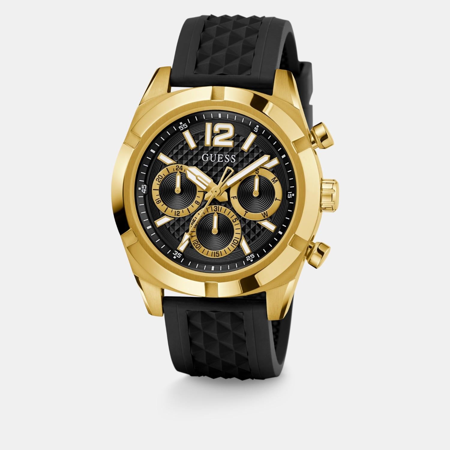 Sport Men Quartz Black Dial Multi-Function Silicone Watch GW0729G2