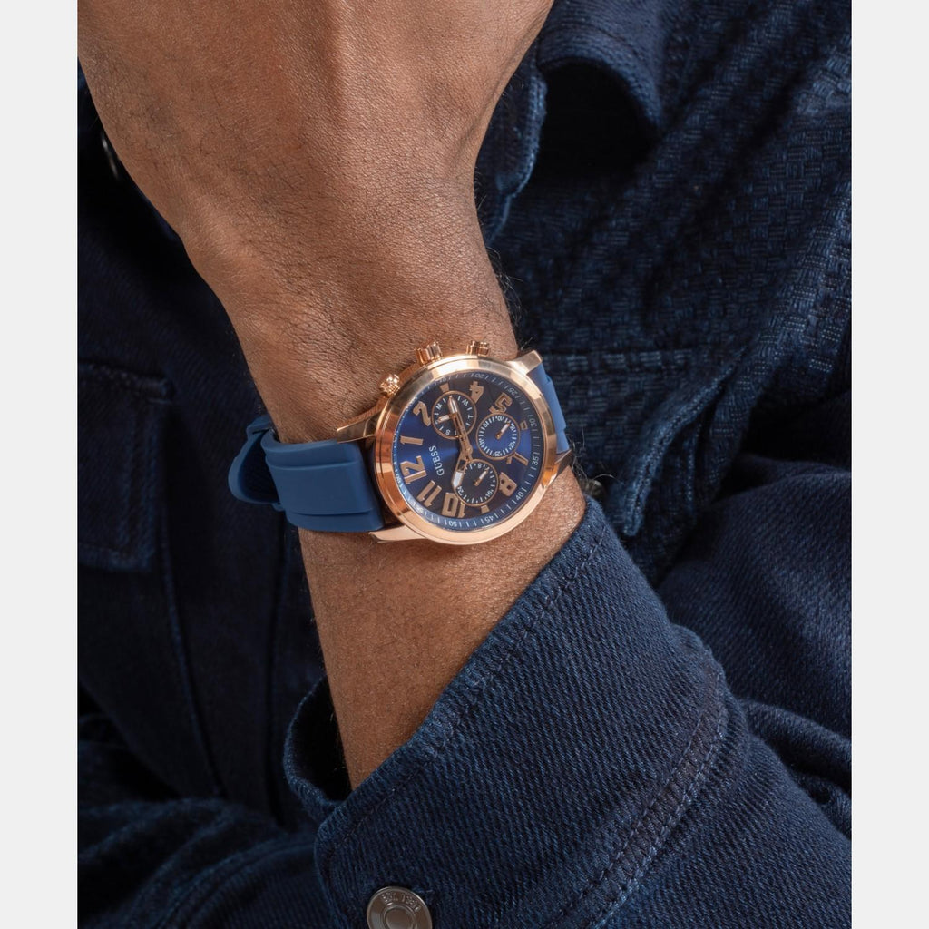 Sport Men Quartz Blue Dial Multi-Function Silicone Watch GW0729G3