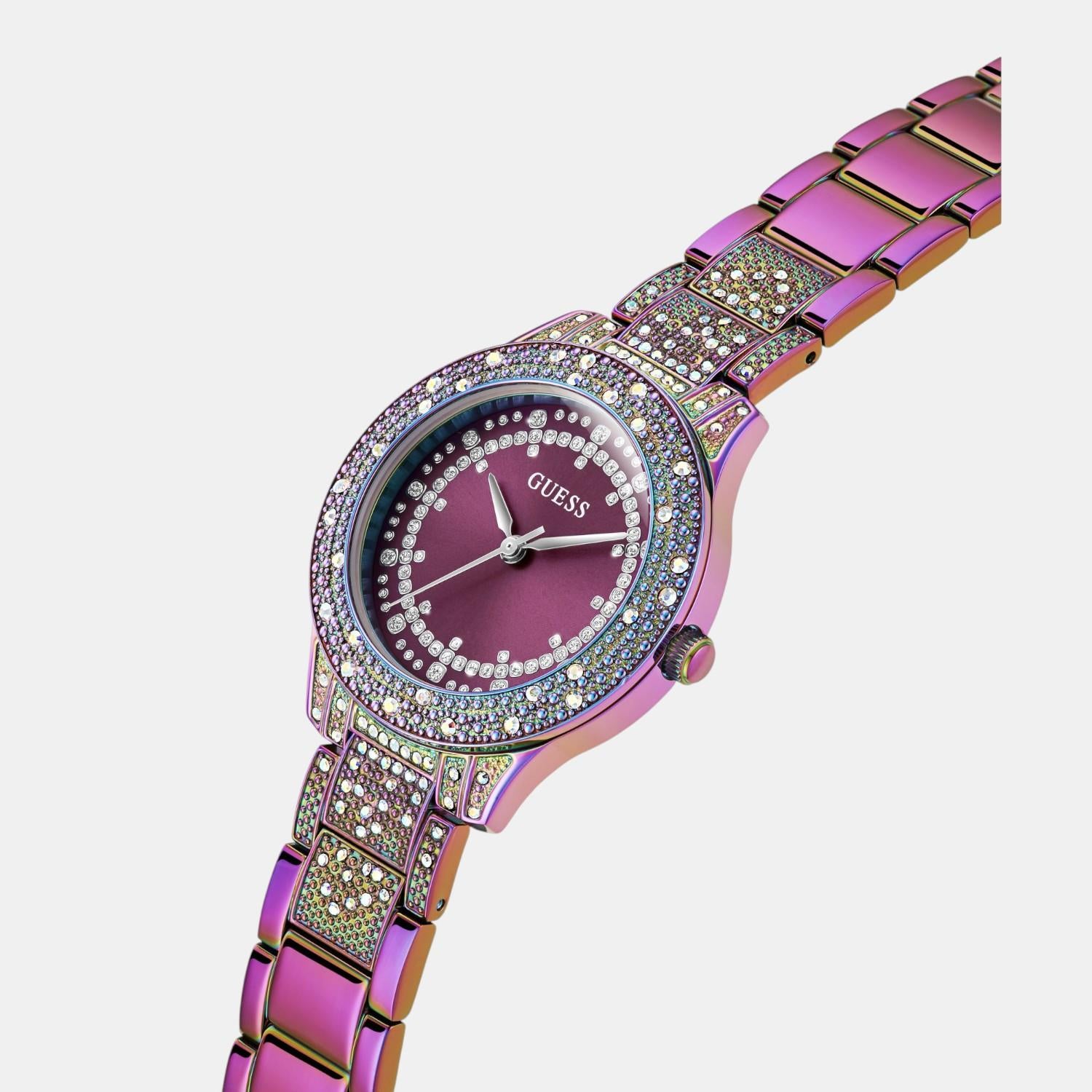 Trend Women Quartz Purple Dial Analog Stainless Steel Watch GW0746L3