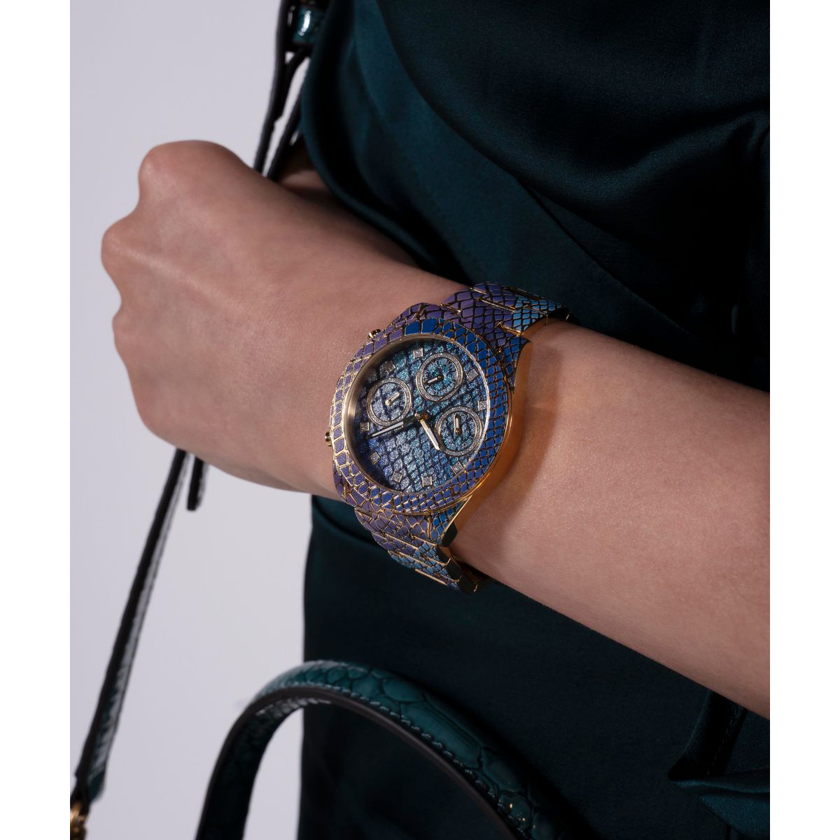 Serpentine Women Quartz Animal Print Dial Chronograph Stainless Steel Watch GW0752L1