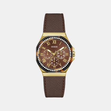 Trend Women Quartz Brown Dial Multi-Function Leather Watch GW0753L3