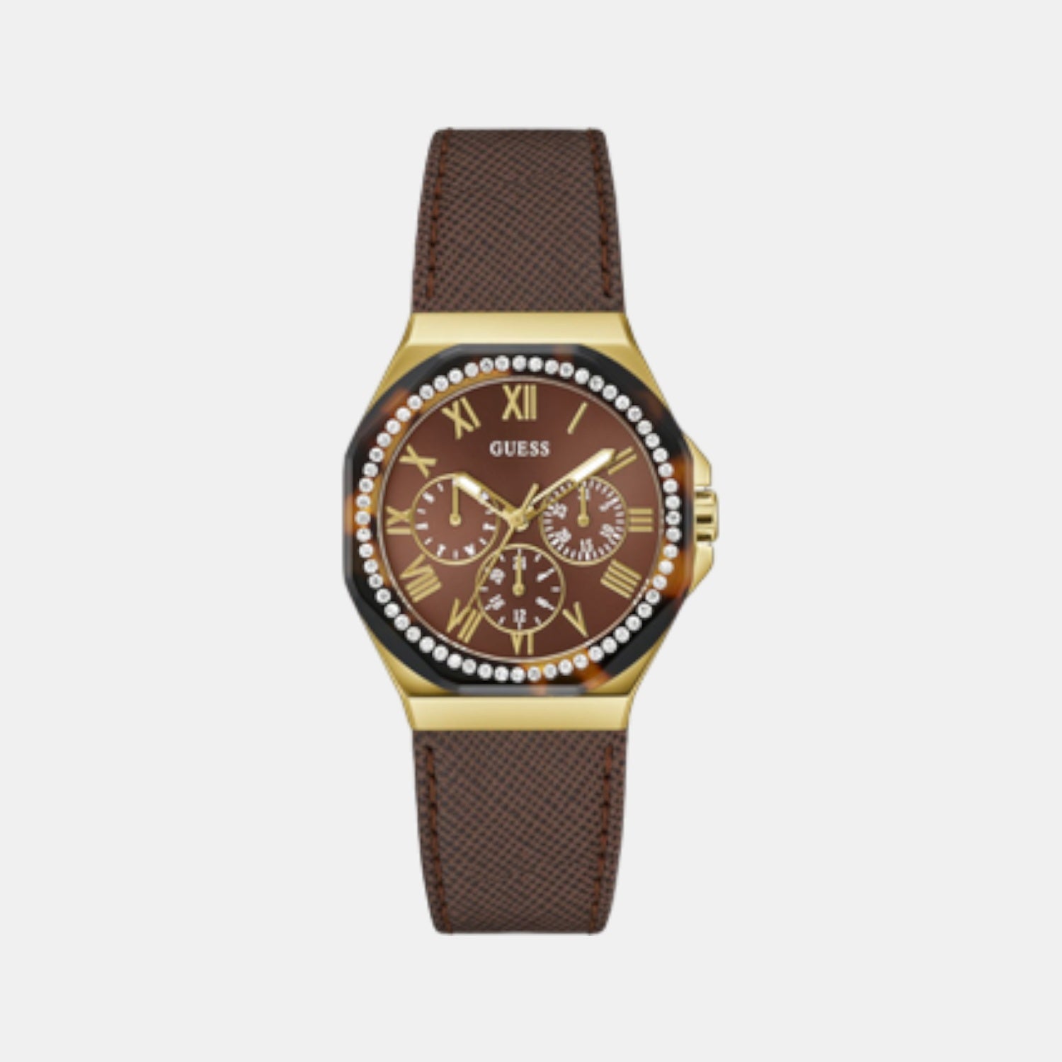Glaze Women Quartz Brown Dial Multi-Function Leather Watch GW0753L3
