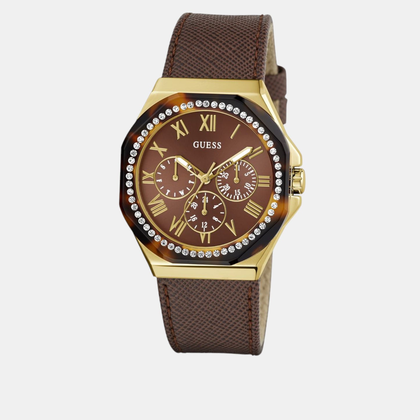 Trend Women Quartz Brown Dial Multi-Function Leather Watch GW0753L3