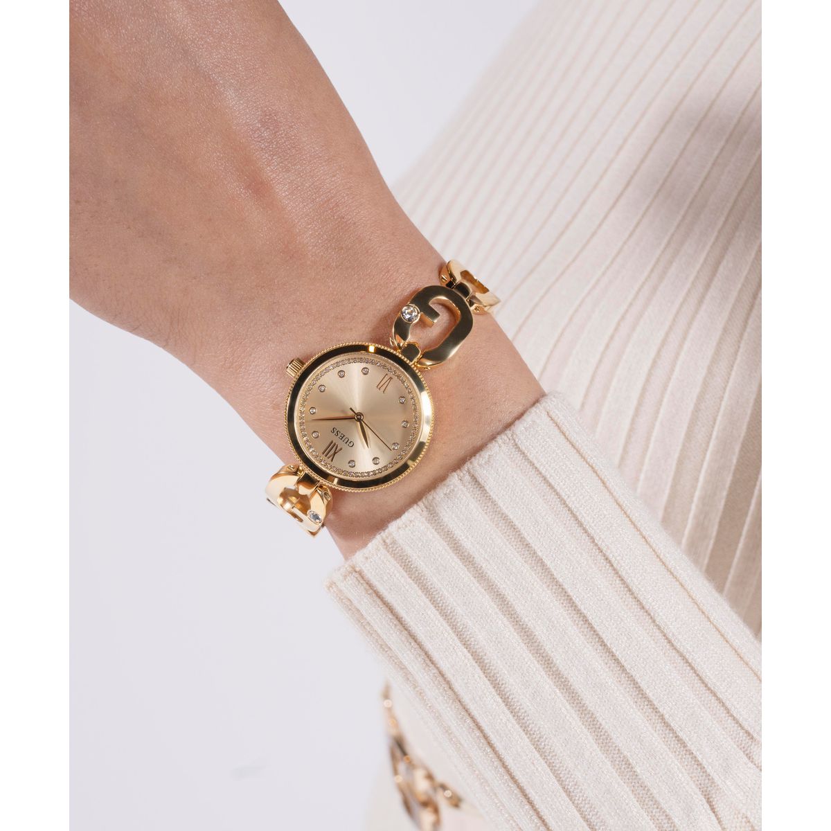 Guess Bejeweled Women Quartz Champagne Dial Analog Stainless Steel Watch GW0759L2