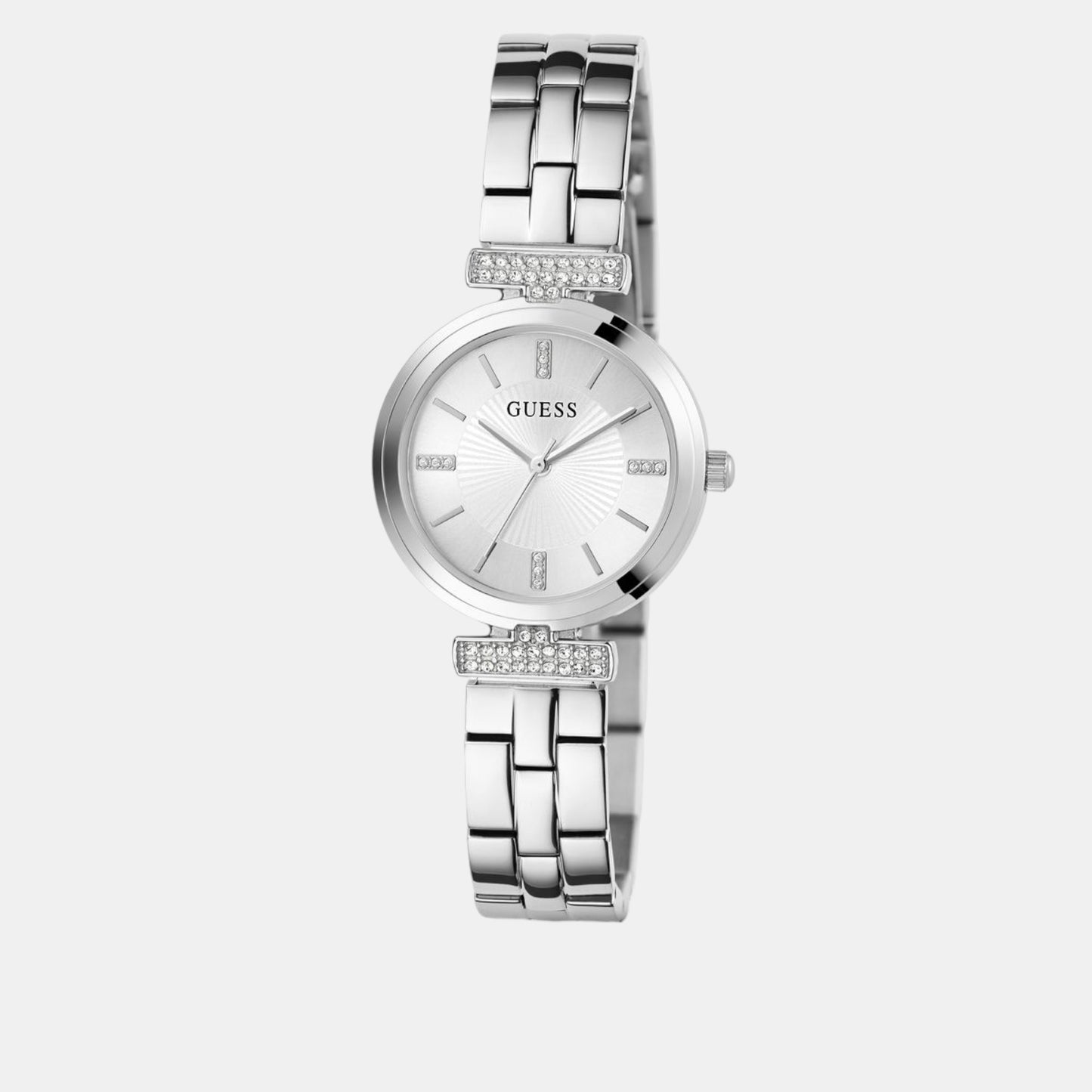 Bejeweled Women Quartz Silver Dial Analog Recycled Steel Watch GW0762L1