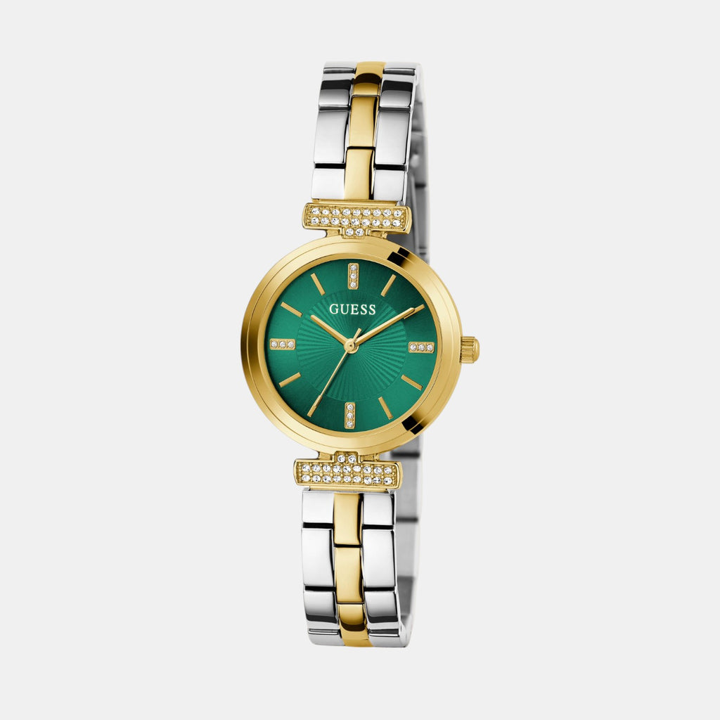Bejeweled Women Quartz Green Dial Analog Stainless Steel Watch GW0762L6