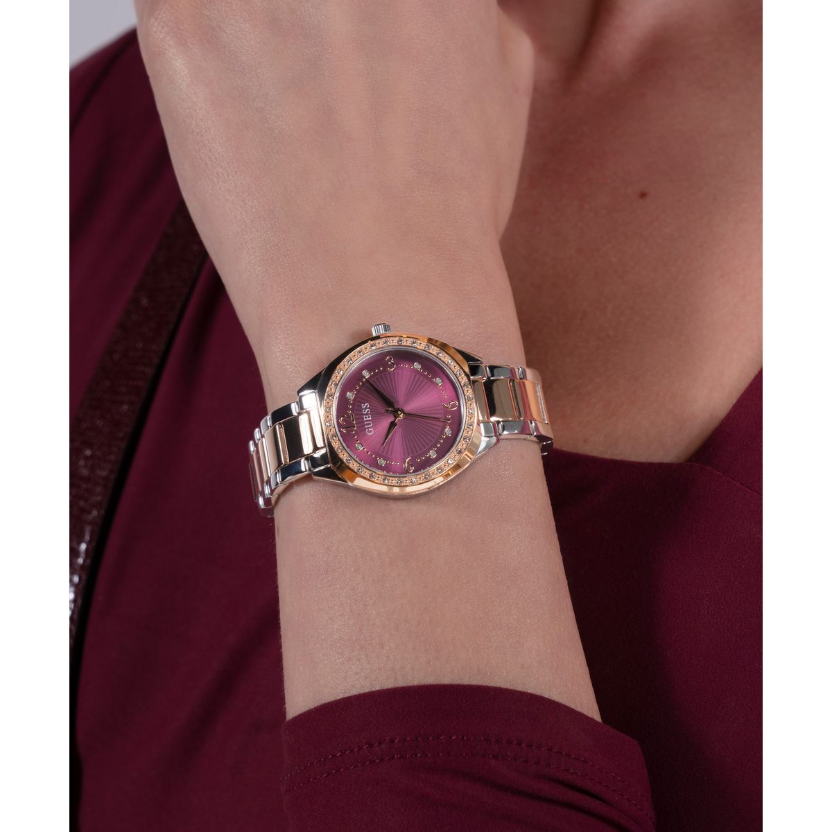 Charlotte Women Quartz Purple Dial Analog Stainless Steel Watch GW0767L5