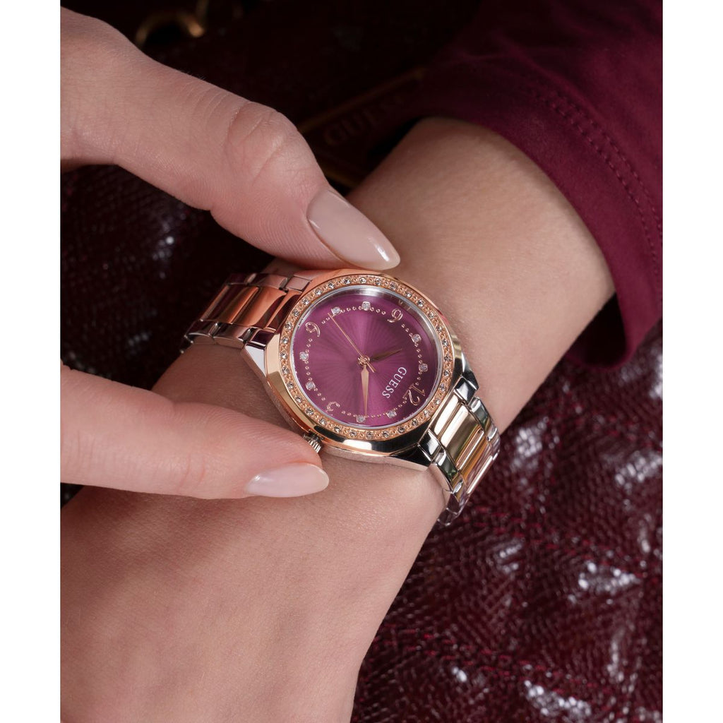 Charlotte Women Quartz Purple Dial Analog Stainless Steel Watch GW0767L5
