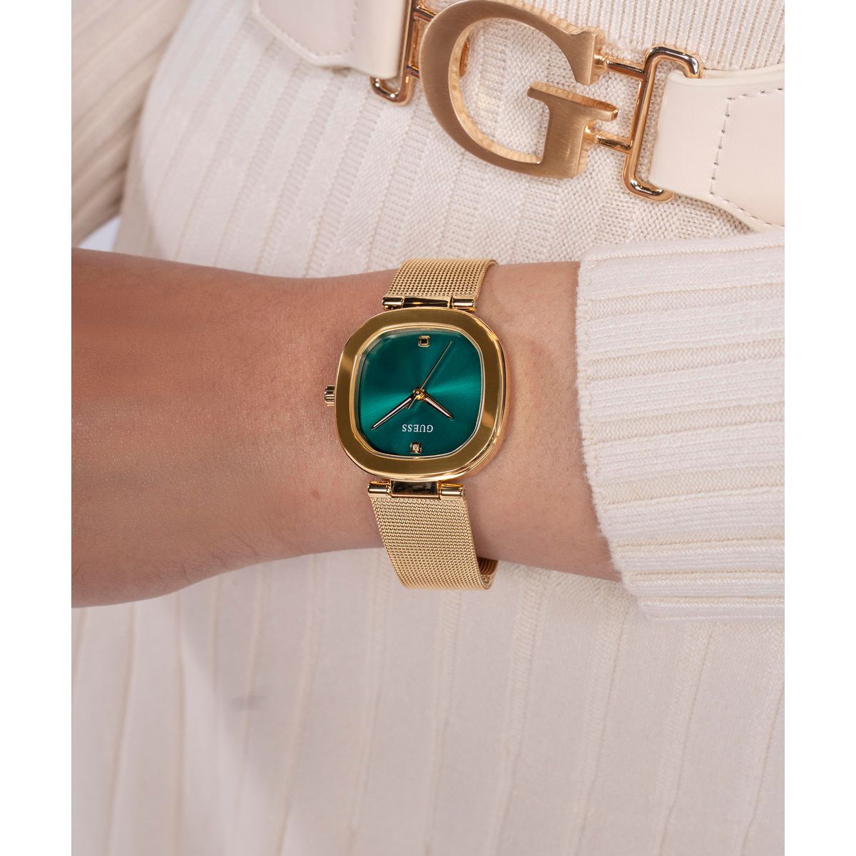 Guess Dress Women Quartz Green Dial Analog Mesh Watch GW0768L2