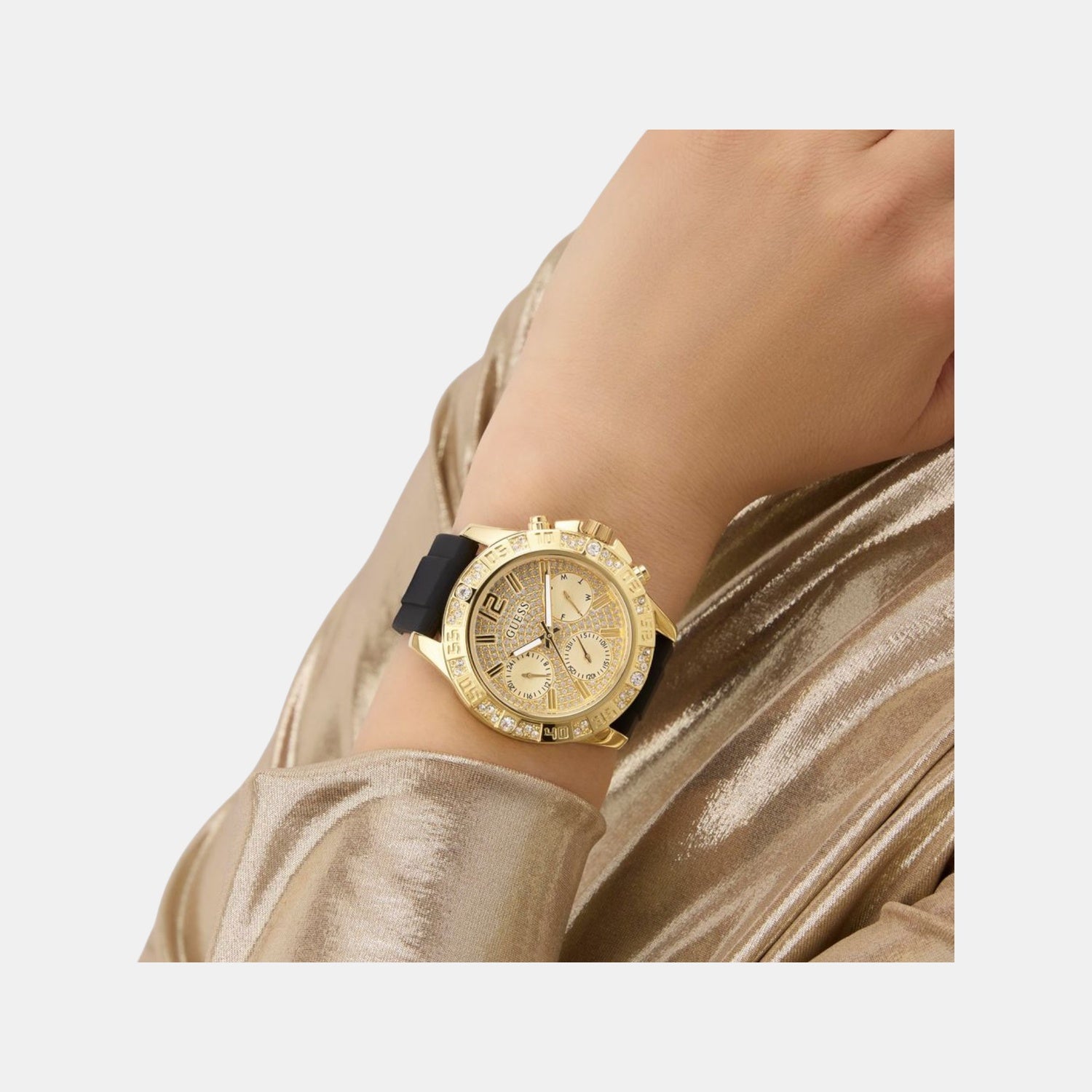 Majesty Women Quartz Champagne Dial Multi-Function Silicone Watch GW0772L5