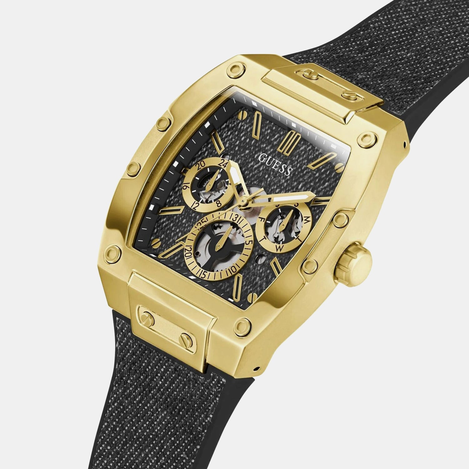 Dress Men Quartz Black Dial Multi-Function Silicone Watch GW0786G1