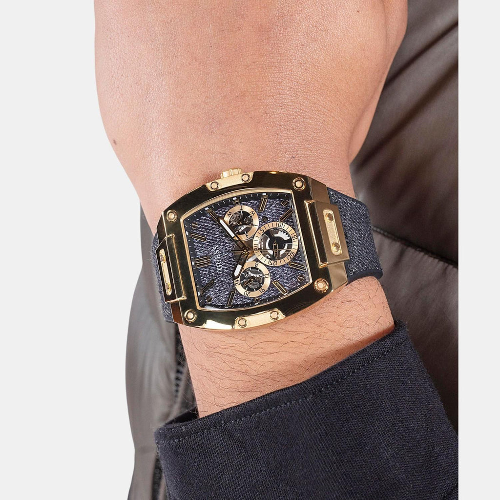 Dress Men Quartz Black Dial Multi-Function Silicone Watch GW0786G1