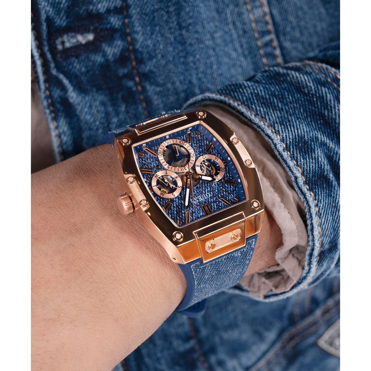 Phoenix Men Quartz Blue Dial Multi-Function Silicone Watch GW0786G2