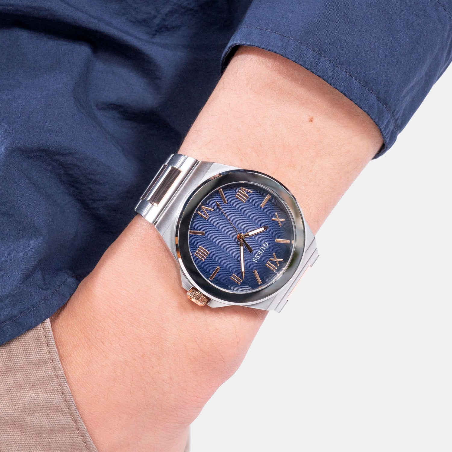 Dress Men Quartz Blue Dial Analog Stainless Steel Watch GW0789G4