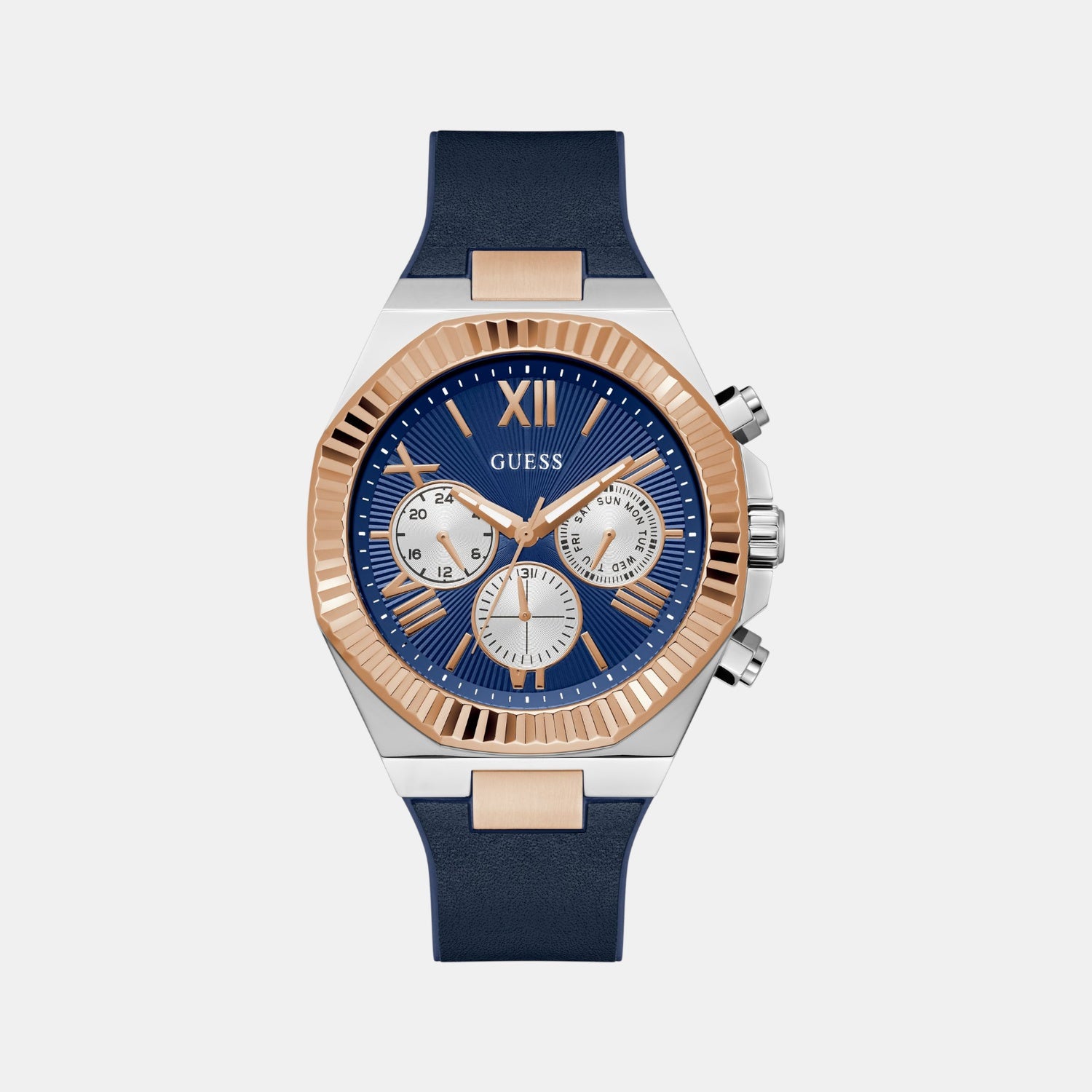 Dress Men Quartz Blue Dial Multi-Function Silicone Watch GW0791G2