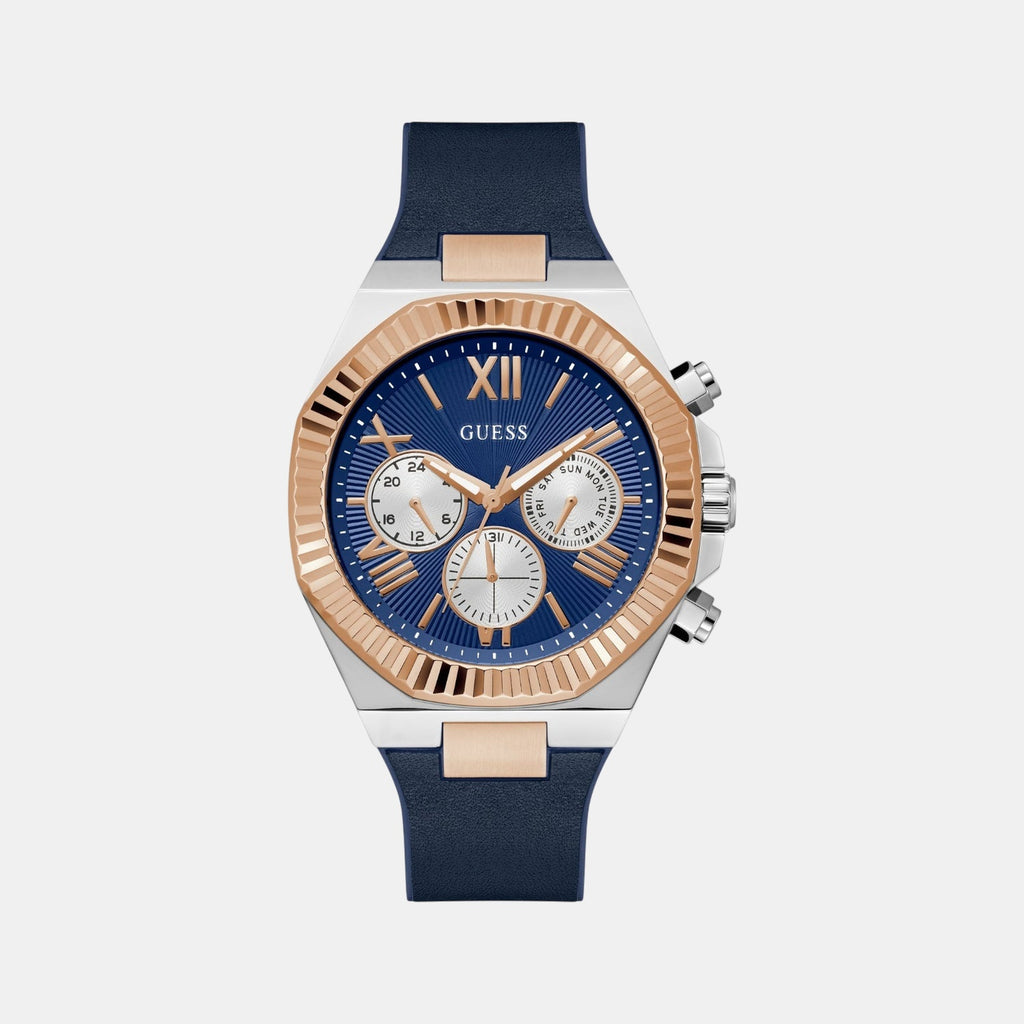 Dress Men Quartz Blue Dial Multi-Function Silicone Watch GW0791G2