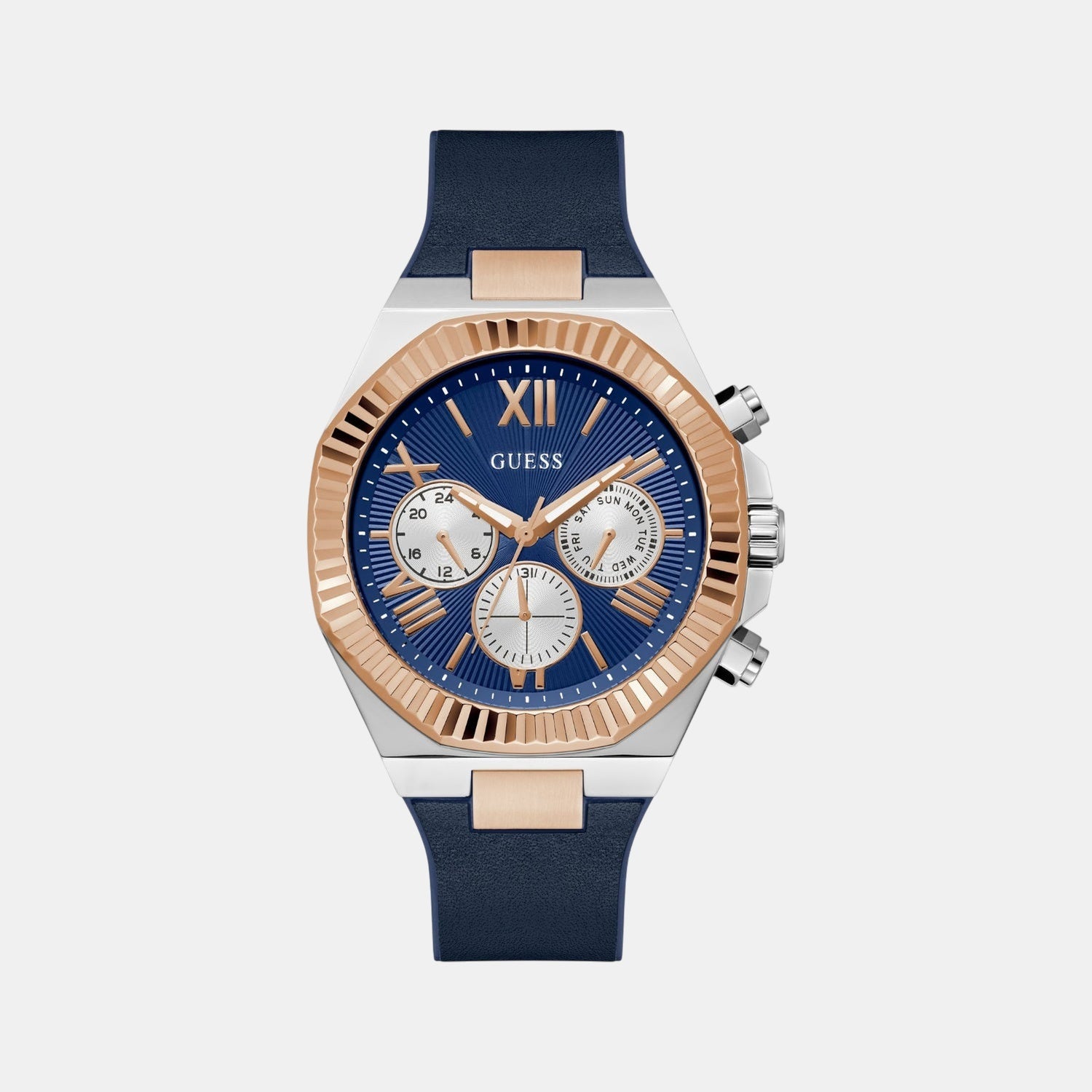 Dress Men Quartz Blue Dial Multi-Function Silicone Watch GW0791G2