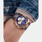 Dress Men Quartz Blue Dial Multi-Function Silicone Watch GW0791G2