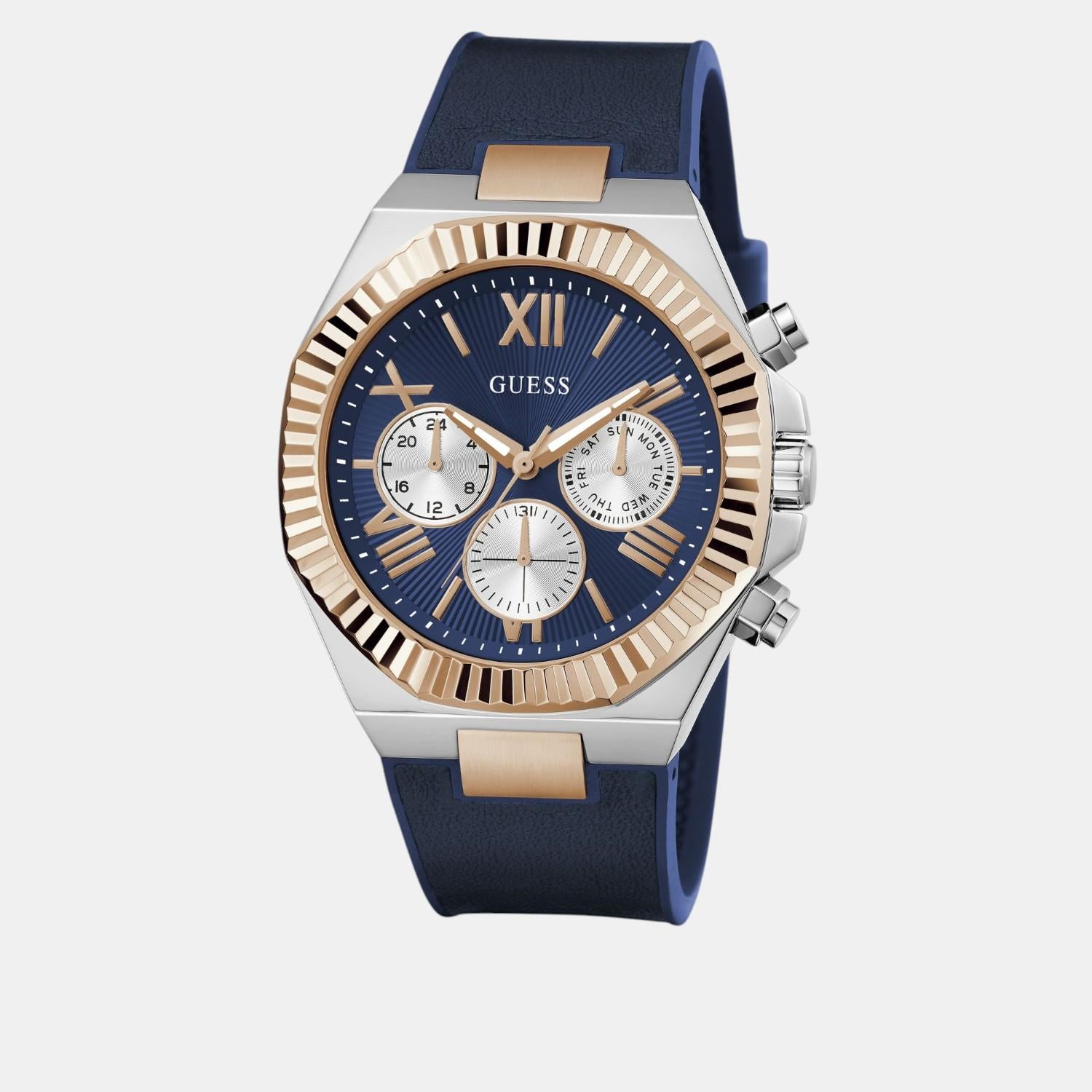 Dress Men Quartz Blue Dial Multi-Function Silicone Watch GW0791G2