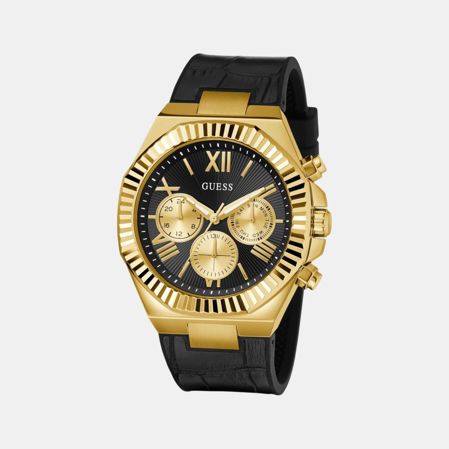 Dress Men Quartz Black Dial Multi-Function Silicone Watch GW0791G3