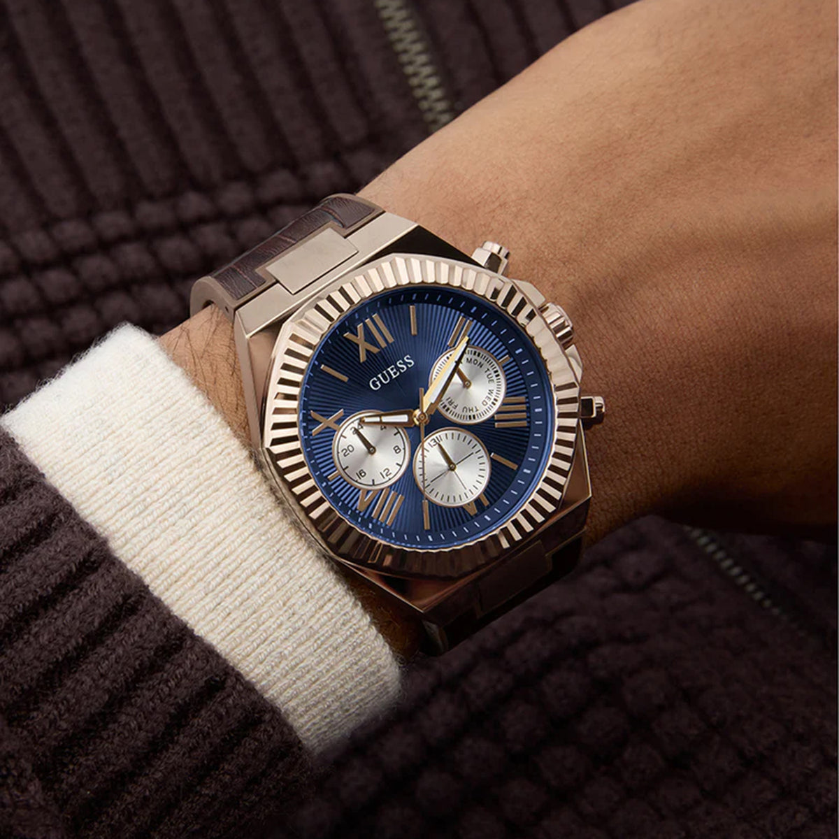 Gd Equity Men Quartz Blue Dial Multi-Function Leather Watch Gw0791G4