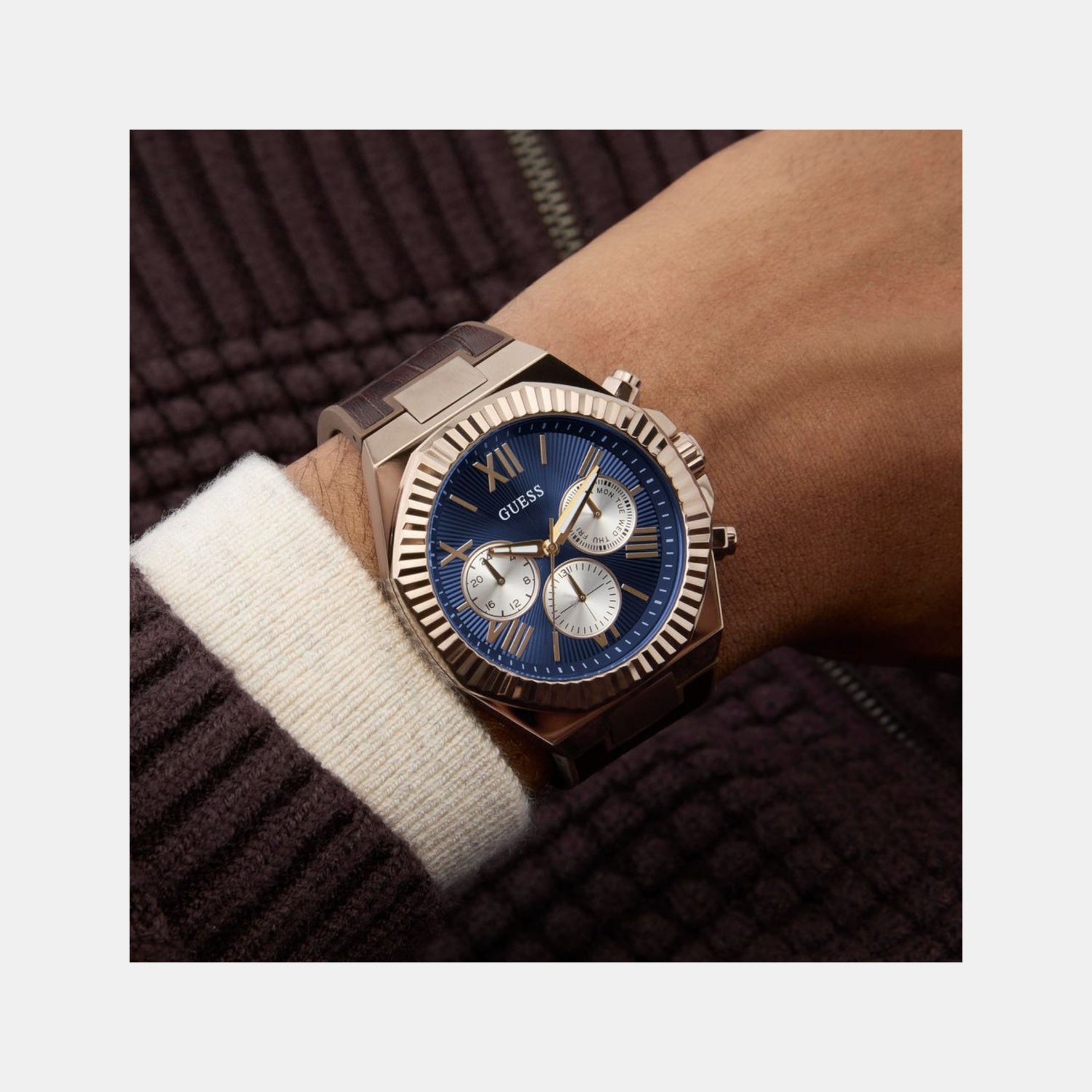 Equity Men Quartz Blue Dial Multi-Function Leather Watch GW0791G4